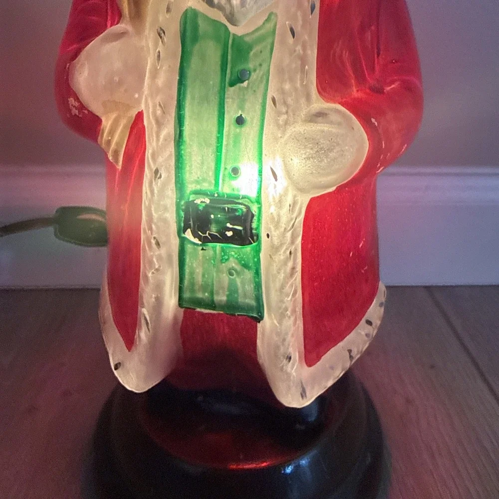 Rare Vintage Christmas Hand Painted Santa Claus Figure Lamp Night Light Must See